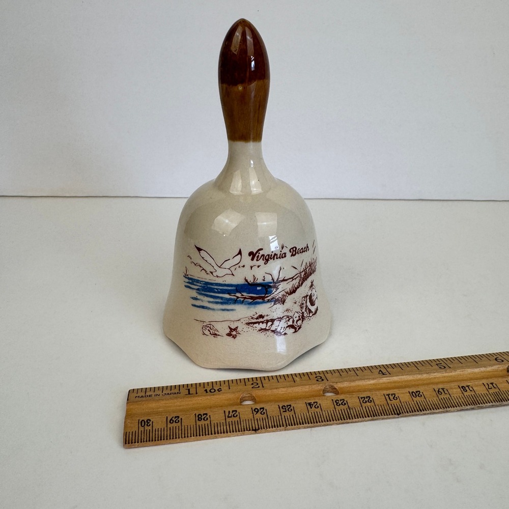 Vtg Virginia Beach Souvenir Bell Porcelain Ceramic Tabletop Brown Tan READ